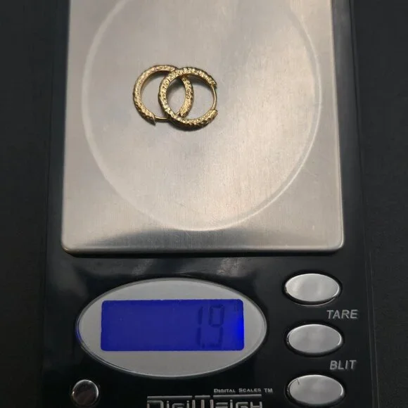 Gold Over Sterling Silver Small Textured Hoop Earrings A7027 - Picture 6 of 6